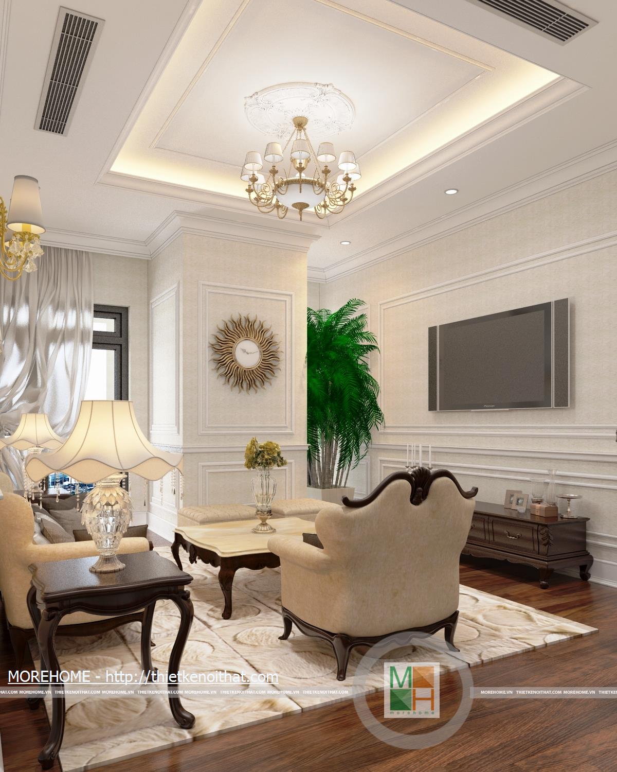 thiết kế phòng khách chung cư Royal city - anh Hải