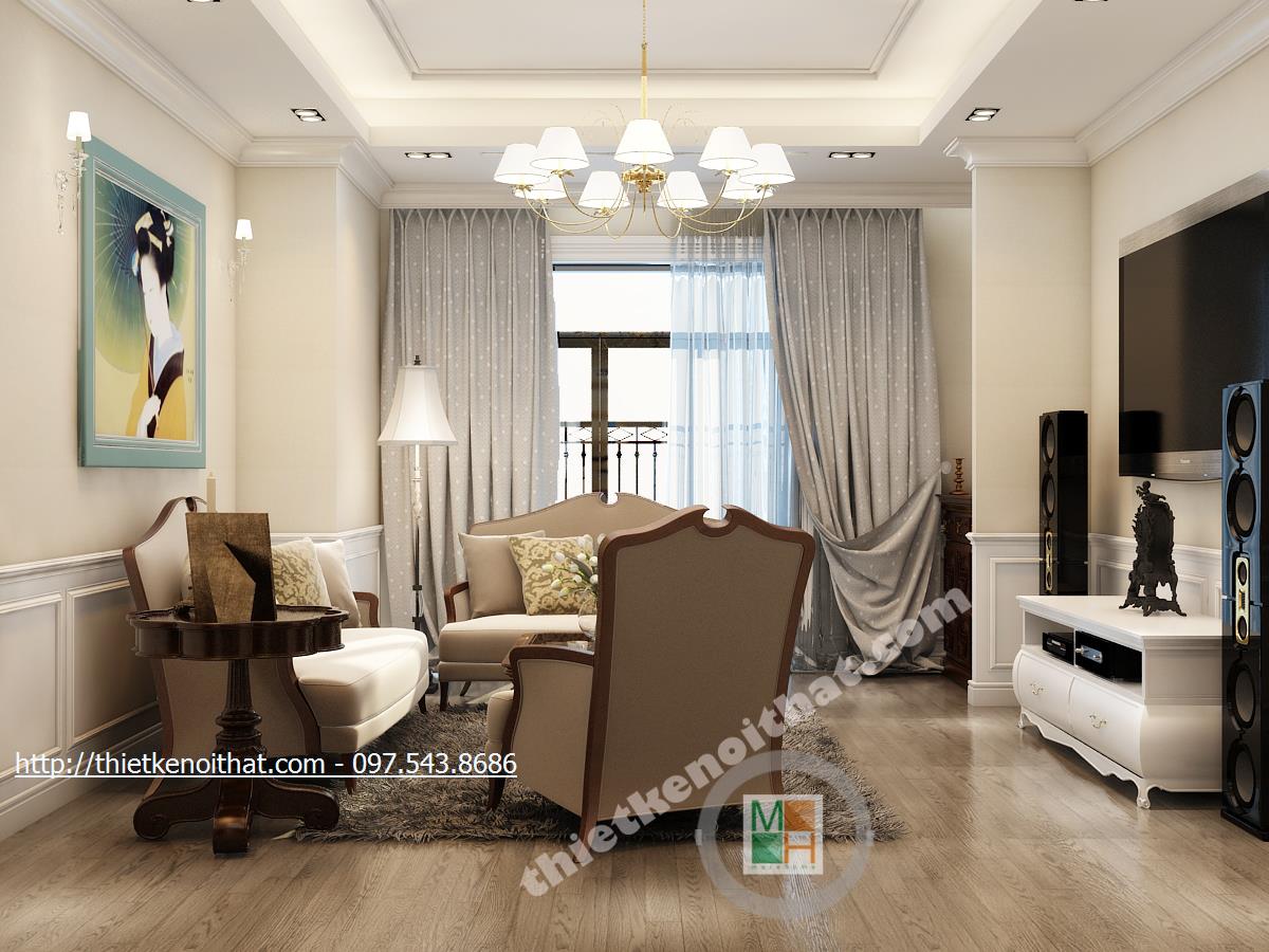 thiết kế phòng khách chung cư cao cấp Royal city - chị Hiền