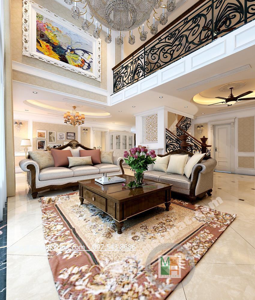 thiết kế phòng khách chung cư duplex mandarin garden- chị Hải