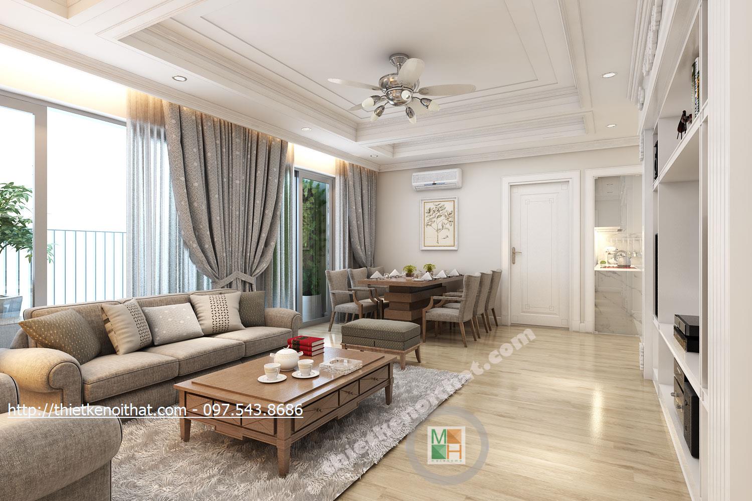 thiết kế nội thất phòng khách chung cư N04 - anh Thanh