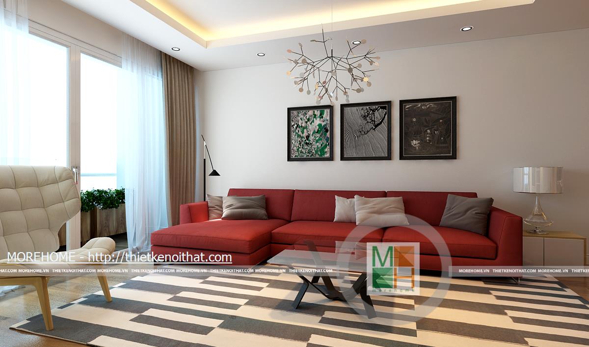 thiết kế nội thất phòng khách chung cư Mandarin Hòa Phát - anh Dương