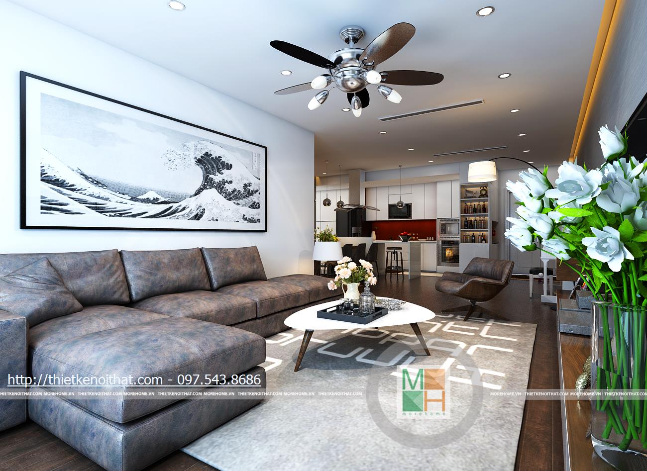 thiết kế nội thất phòng khách chung cư Mandarin Garden -anh Khoa