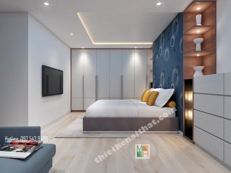 Thiết kế nội thất phòng ngủ chung cư năng động, trẻ trung mà không kém phần sang trọng Thiết kế phòng ngủ chung cư đẹp hiện đại, ấn tượng