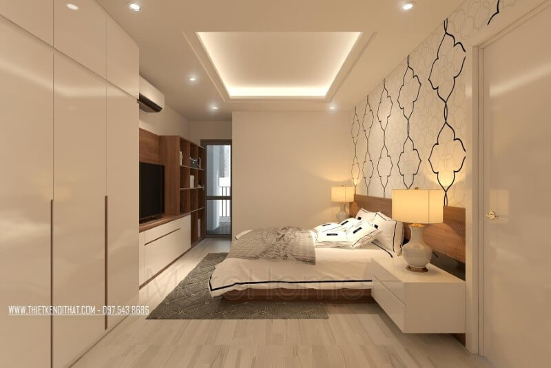 Thiết kế nội thất phòng ngủ chung cư hiện đại sử dụng tone màu nâu đồng nhất với tone màu chủ đạo của căn nhà gợi sự ấm áp và thân mật Thiết kế phòng ngủ chung cư đẹp hiện đại, ấn tượng