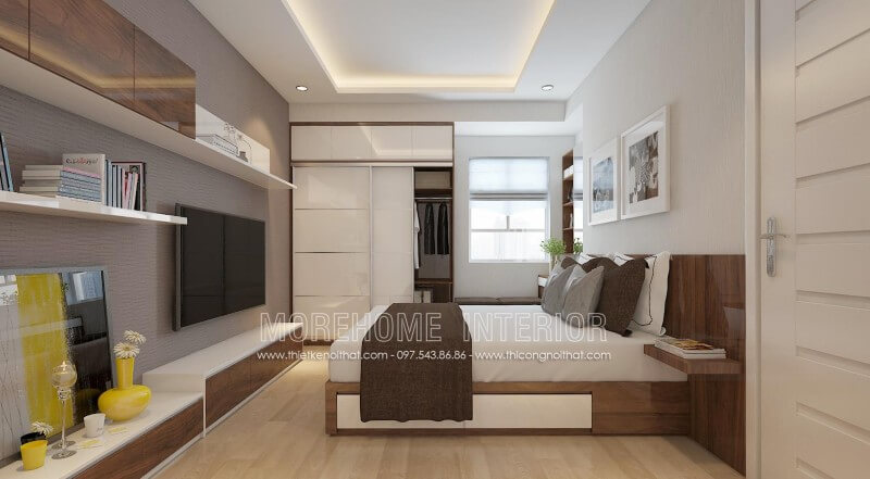Mẫu giường ngủ chung cư gỗ công nghiệp với lối thiết kế hiện đại, đơn giản nhưng vẫn mang lại nét thanh lịch và sang trọng cho không gian phòng ngủ Giường ngủ chung cư đẹp trẻ trung, hiện đại