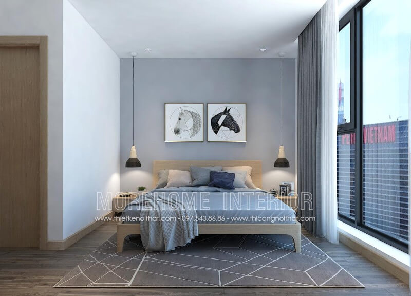 Giường ngủ chung cư gỗ công nghiệp nhẹ nhàng, tone màu sáng chủ đạo, phần cửa hướng ra ban công được thiết kế với diện tích lớn...tất cả được kết hợp một cách hài hòa tạo nên không gian phòng ngủ sang trọng và năng động Giường ngủ chung cư đẹp trẻ trung, hiện đại