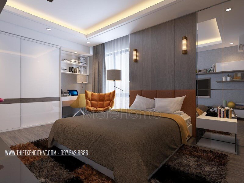 Trang trí nội thất phòng ngủ chung cư ấn tượng với giường ngủ gỗ công nghiệp màu trắng ấn tượng Nội thất giường ngủ chung cư đẹp