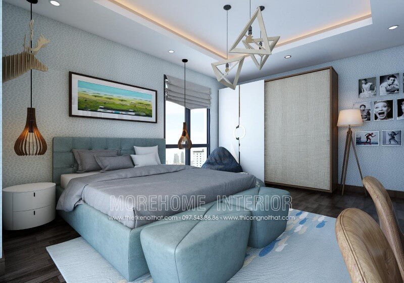 Thiết kế nội thất giường ngủ bọc da cho căn hộ chung cư cao cấp Nội thất giường ngủ chung cư đẹp