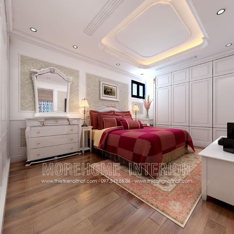 Thiết kế giường ngủ 2 người phong cách tân cổ điển sang trọng, ấn tượng thích hợp với mọi không gian sống như chung cư, biệt thự, nhà phố... cao cấp Nội thất giường ngủ chung cư đẹp