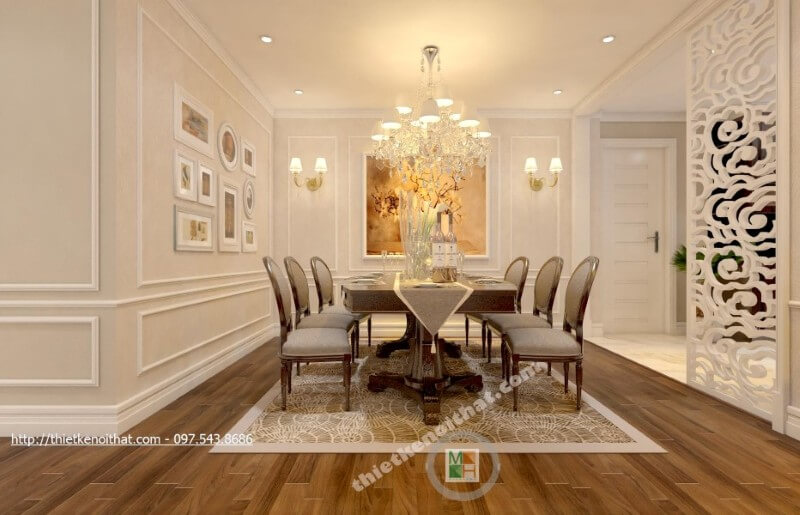 Bộ bàn ăn 6 chỗ được thiết kế khéo léo mang đến những bữa cơm ngon miệng, ấm cúng hơn Mẫu bàn ăn chung cư hiện đại, tân cổ điển trẻ trung, sang trọng