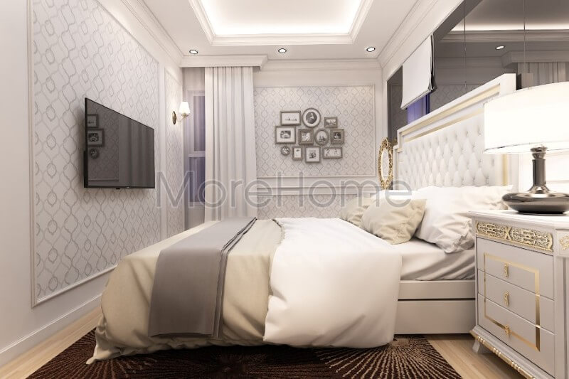 Thiết kế nội thất phòng ngủ chung cư độc đáo với phong cách tân cổ điển Thiết kế phòng ngủ chung cư tân cổ điển