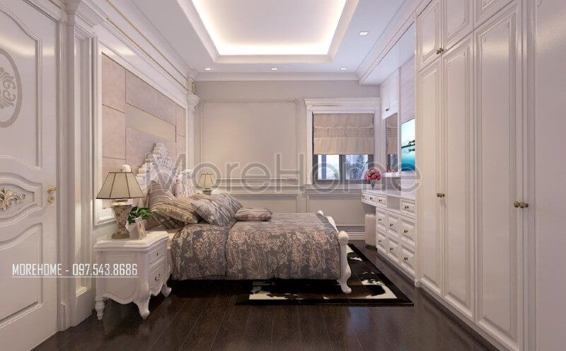 Thiết kế nội thất phòng ngủ bố mẹ cao cấp và ấn tượng đậm chất tân cổ điển Thiết kế phòng ngủ chung cư tân cổ điển