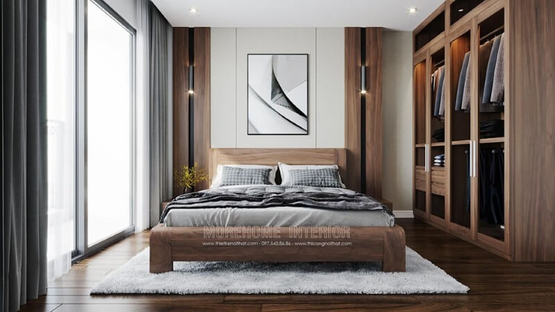Thiết kế phòng ngủ hiện đại với nội thất đồ gỗ Thiết kế nội thất phòng ngủ chung cư đẹp