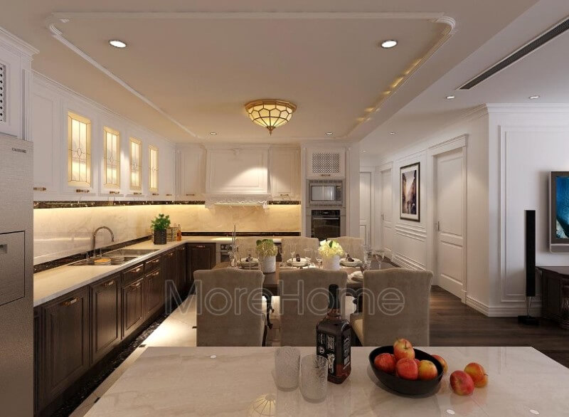 Thiết kế nội thất phòng bếp chung cư cao cấp phong cách tân cổ điển. Thiết kế nội thất phòng bếp chung cư