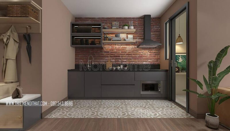 Chung cư nhỏ với thiết kế nội thất phòng bếp đẹp tiện nghi, đáp ứng nhu cầu người nội trợ Thiết kế nội thất phòng bếp chung cư