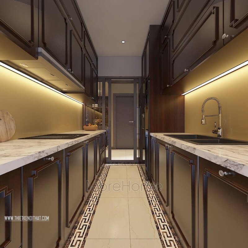 Thiết kế nội thất phòng bếp gỗ tự nhiên hiện đại, sang trọng Thiết kế nội thất phòng bếp chung cư