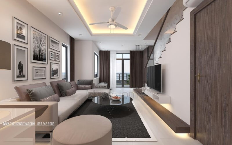 Sofa góc L bọc da cao cấp tạo điểm nhấn sang trọng cho phòng khách hiện đại. Thiết kế chung cư