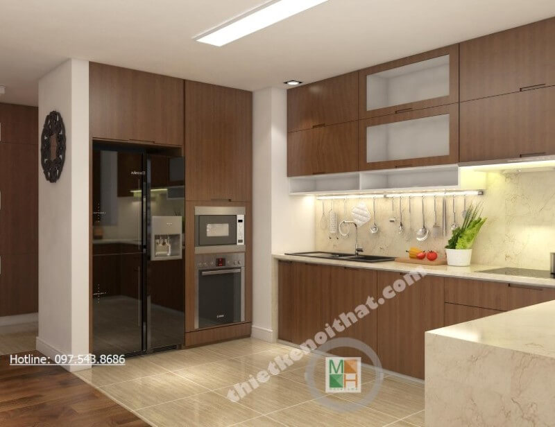 Thiết kế phòng bếp chung cư theo phong cách hiện đại Mẫu thiết kế phòng bếp chung cư hiện đại, tiện nghi