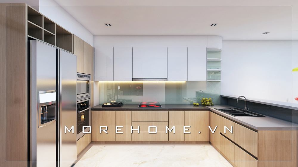 Thiết kế nội thất phòng bếp chung cư phong cách hiện đại, đơn giản và tiện nghi Mẫu thiết kế phòng bếp chung cư hiện đại, tiện nghi