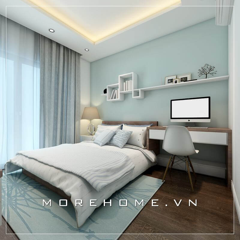 Nội thất phòng ngủ chung cư hiện đại, kiểu dáng đơn giản với vật liệu gỗ đầy sang trọng và tiện nghi Thiết kế phòng ngủ chung cư hiện đại