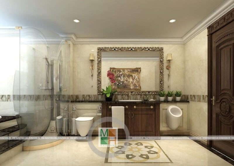 Thiết kế phòng tắm đẹp sử dụng vách tắm kính kết hợp đồ nội thất và cách thiết bị vệ sinh hiện đại được gia chủ yêu thích Thiết kế phòng tắm chung cư