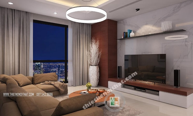 Mẫu thiết kế nội thất chung cư đẹp theo phong cách hiện đại với màu nền trắng trang nhã mang đến cảm giác gần gũi, ấm cúng thiết kế nội thất chung cư