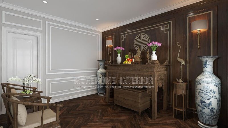 Trang trí phòng thờ gỗ óc chó đẹp cho nhà chung cư cao cấp, nhà phố, biệt thự. thiết kế nội thất chung cư