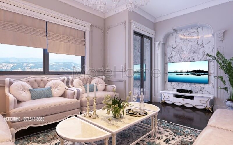 Đá ốp tường ấn tượng và độc đáo được coi là điểm nhấn nổi bật ở không gian phòng khách chính. Đá ốp phòng khách chung cư