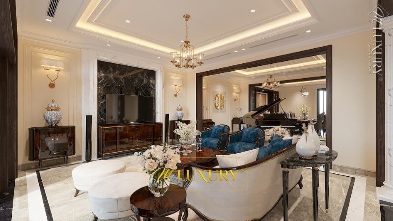 Ấn tượng mẫu đá ốp tường phòng khách biệt thự Việt Hưng Long Biên Hà Nội Đá ốp phòng khách chung cư