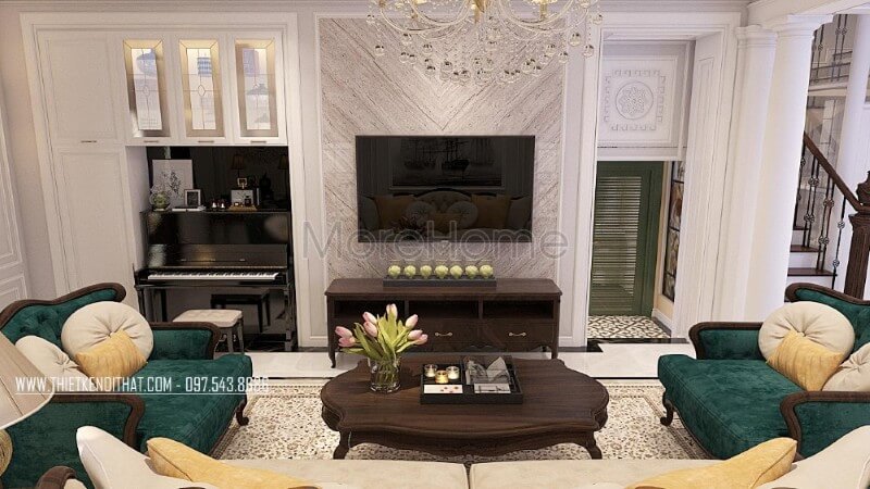 Sang trọng và đẳng cấp hơn với đá ốp tường phòng khách biệt thự cao cấp Đá ốp phòng khách chung cư