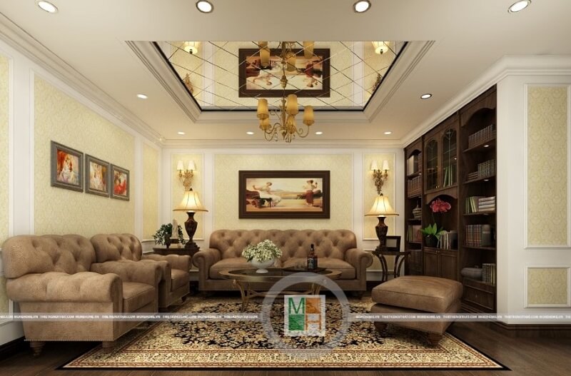 Mẫu thiết kế nội thất chung cư tân cổ điển đẹp theo tông màu vàng chủ đạo thiết kế nội thất chung cư
