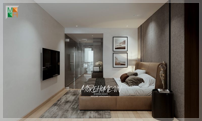 Phòng ngủ căn hộ thiết kế nội thất phù hợp với không gian đáp ứng sự tiện nghi cho quá trình sử dụng hằng ngày