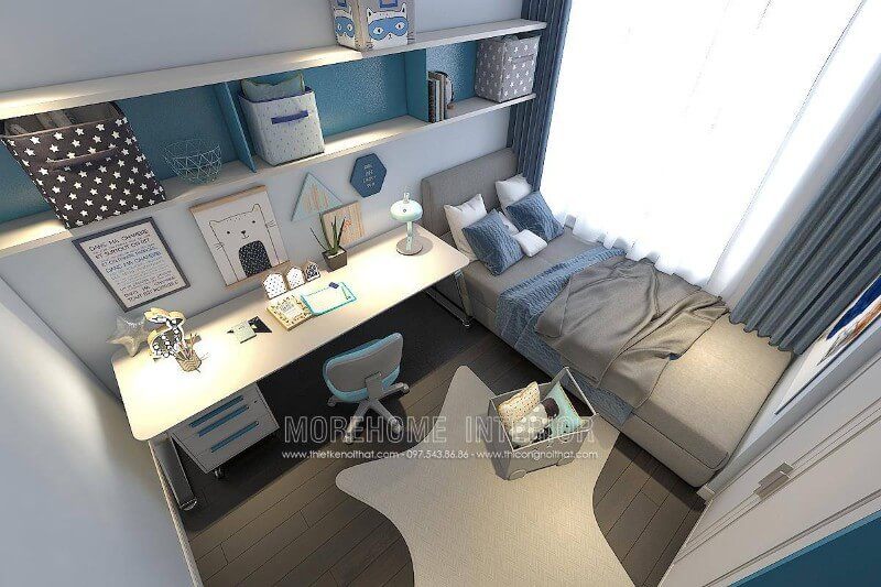 Các thiết bị và đồ nội thất phòng ngủ được thiết kế và trang trí đơn giản phù hợp với tính cách của các chàng trai