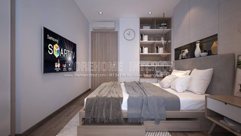 Một chiếc giường nhỏ, đồ nội thất âm tường, ánh sáng vừa đủ, ánh đèn lãng mạn,… đây đúng là một không gian nghỉ ngơi mà giới trẻ mong ước có được.