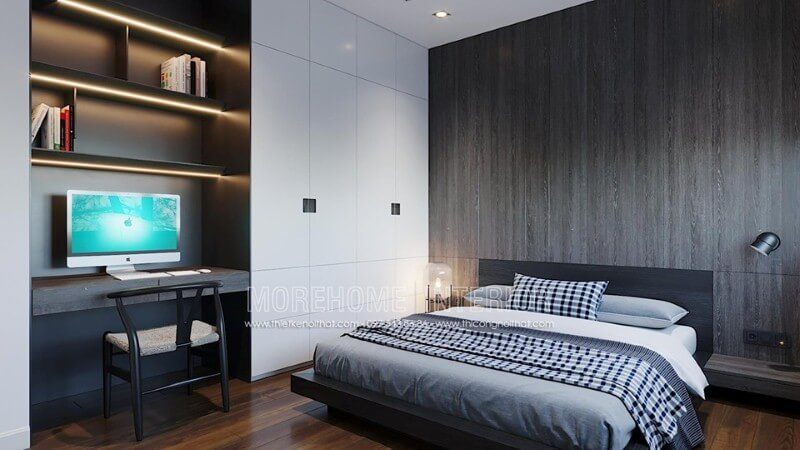 Gỗ ốp tường đẹp tạo điểm nhấn sang trọng cho phòng ngủ hiện đại.