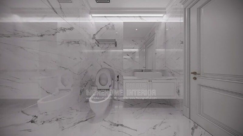 Gương soi hình chữ nhật trang trí phòng vệ sinh đơn giản nhưng đẹp, sang trọng.