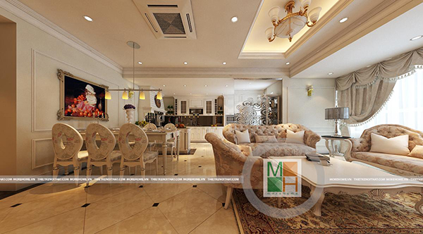 Thiết kế nội thất căn hộ phong cách tân cổ điển hoàng gia châu Á