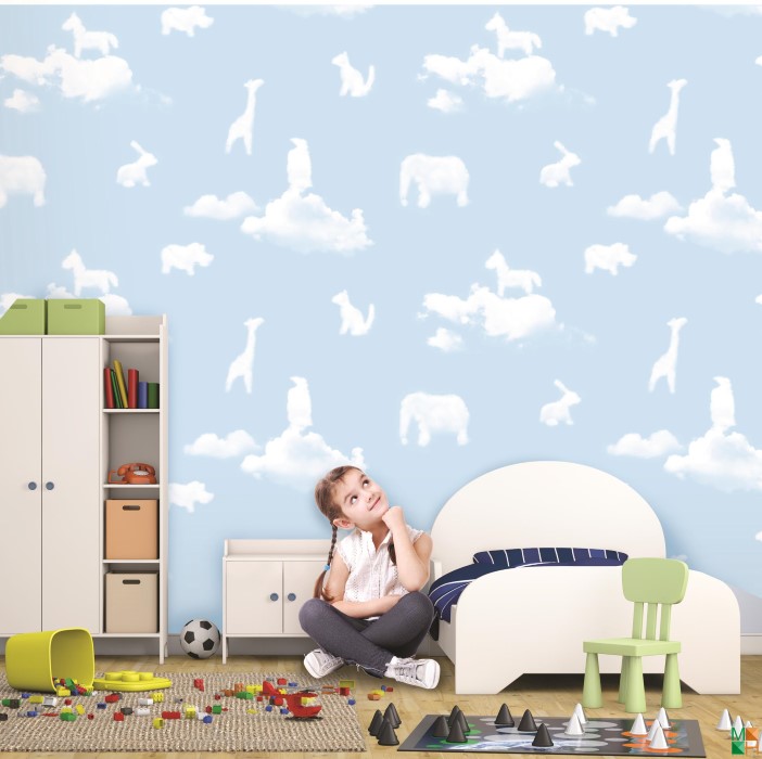 Giấy dán tường họa tiết đám mây cho phòng ngủ bé gái